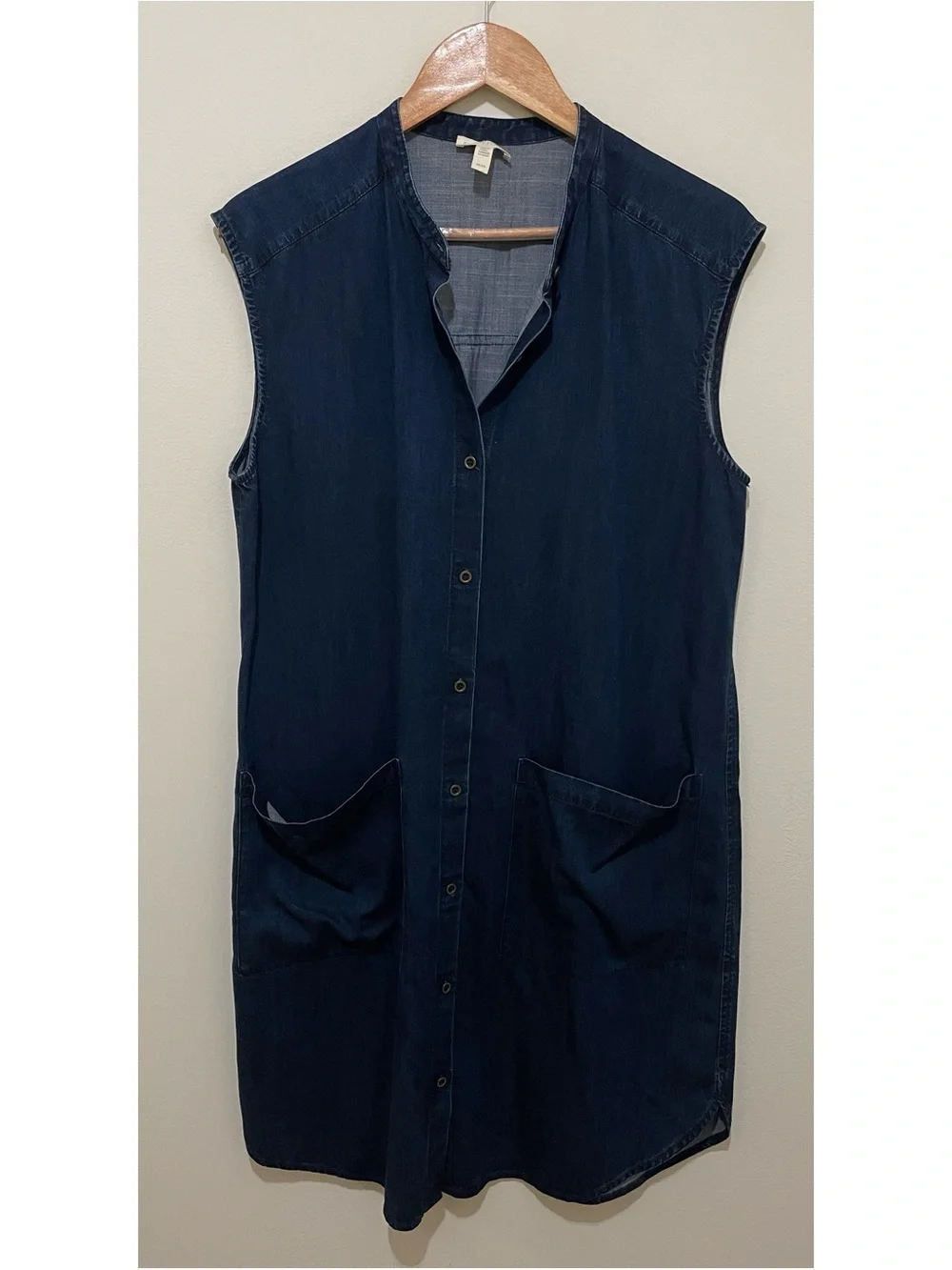 Eileen Fisher Sleeveless Button-Front Denim Tunic Dress, Size Medium - Picture 2 of 12